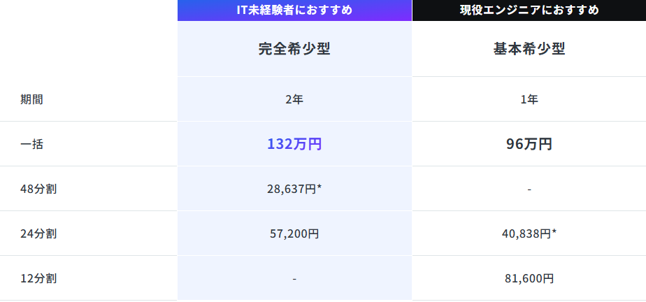 RareTECH 料金表